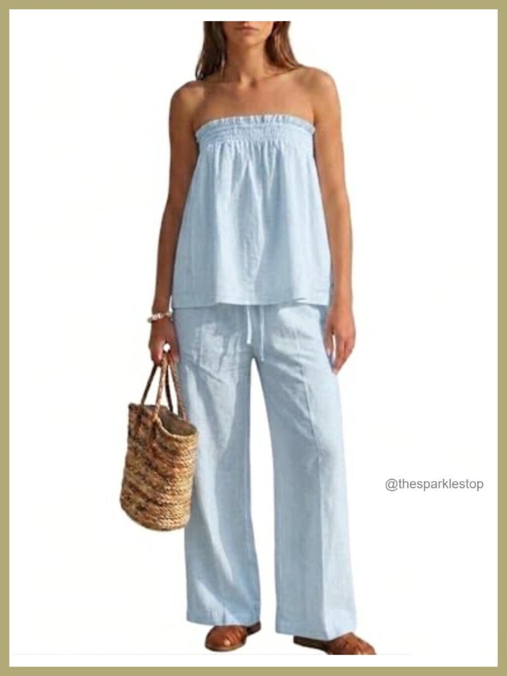 Sleeveless Tube Top & Wide Leg Pant Set Travel Beach Vacation